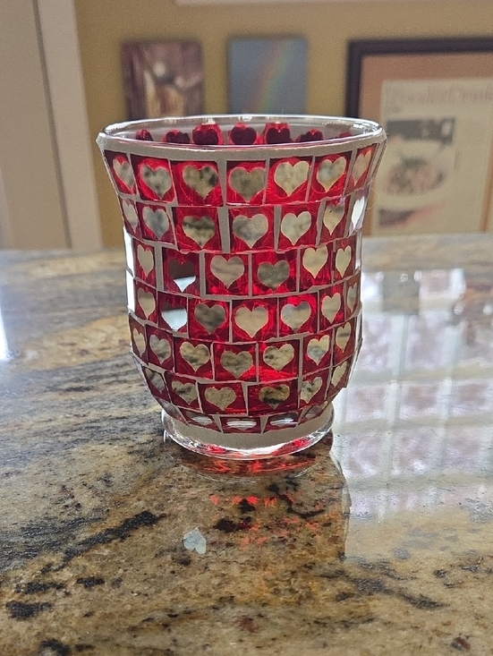 Other - Decorative Red Heart Mosaic Glass Votive - Unbranded